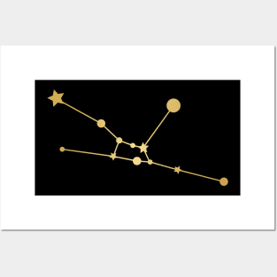 Taurus Zodiac Constellation in Gold - Black Posters and Art